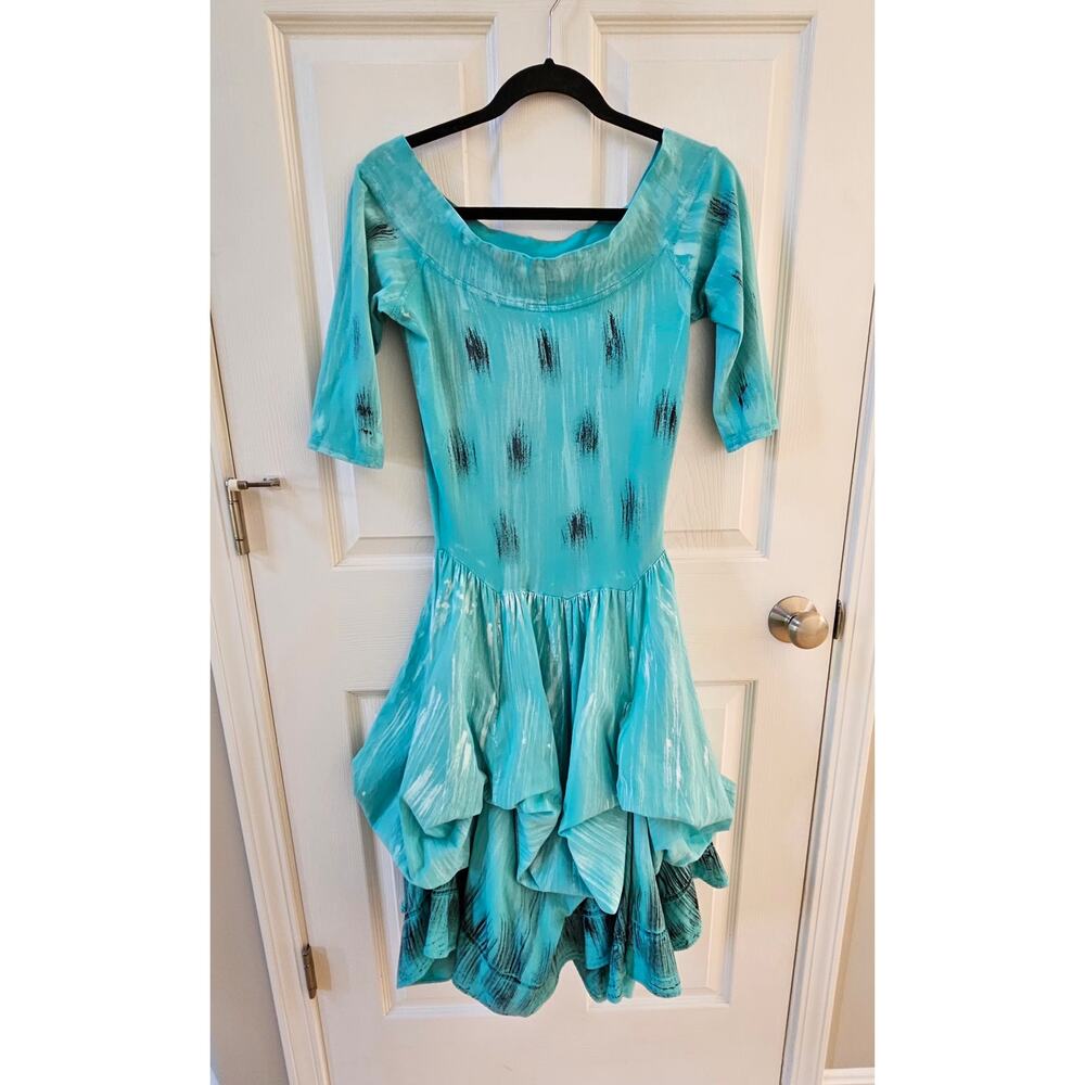 Luna Luz Dress Womens Small Blue Abstract Bubble Hem Artsy Lagenlook Midi - Picture 2 of 14